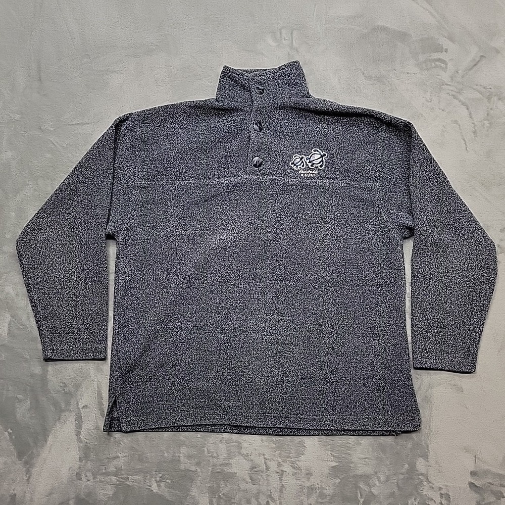 Crazy Shirt Shirt Mens Medium Navy Honu Kauai Pullover Mock Snap Neck Fleece